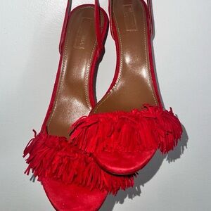 Aquazzura Red Tassel Lace-Up Fringe Heels
